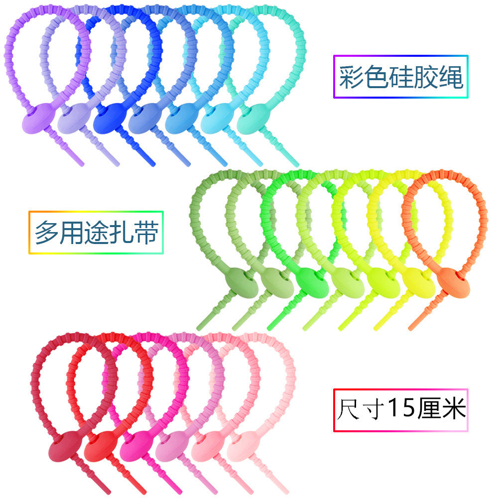 15cm colorful silicone cable ties toy accessories lanyard non-woven text cable ties lanyard reusable - image 1