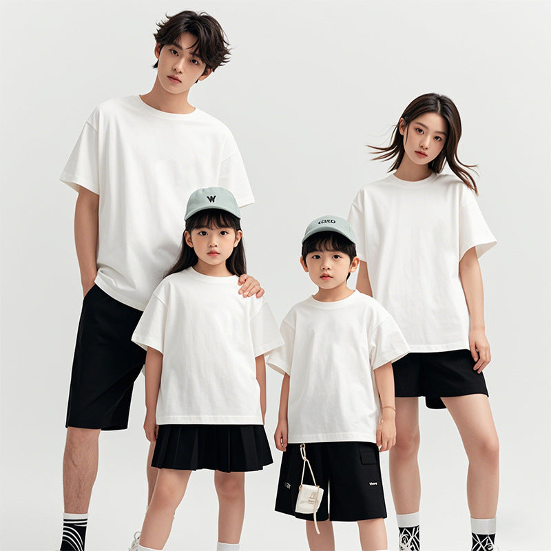 200 grams of 32 100% combed cotton parent-child short sleeve net version of men's and women's T-shirt kindergarten group purchase class clothes - image 2
