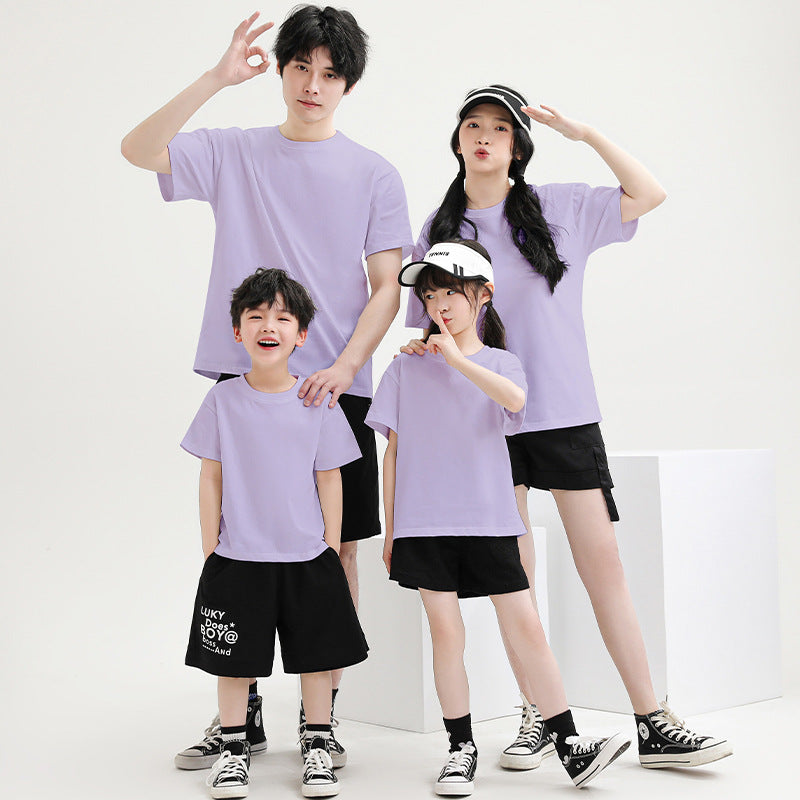 200 grams of 32 100% combed cotton parent-child short sleeve net version of men's and women's T-shirt kindergarten group purchase class clothes - image 3