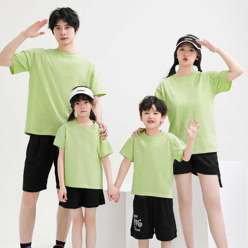 200 grams of 32 100% combed cotton parent-child short sleeve net version of men's and women's T-shirt kindergarten group purchase class clothes - image 4