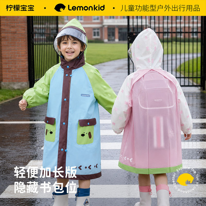 Explosive Lemon Baby Children's Raincoat for Girls Going to School Kindergarten Rain Poncho for Boys Lightweight Waterproof Long Style with Backpack Compartment - image 1