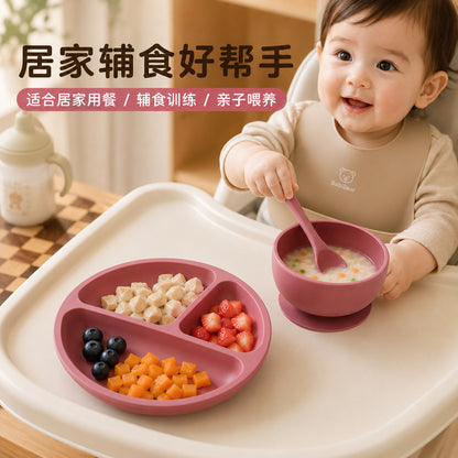 Food-Grade Silicone Baby Plate, Suction Cup Bowl, Complementary Food Spoon Set, Children's Divided Anti-Fall Tableware, Baby Learning to Eat - image 2