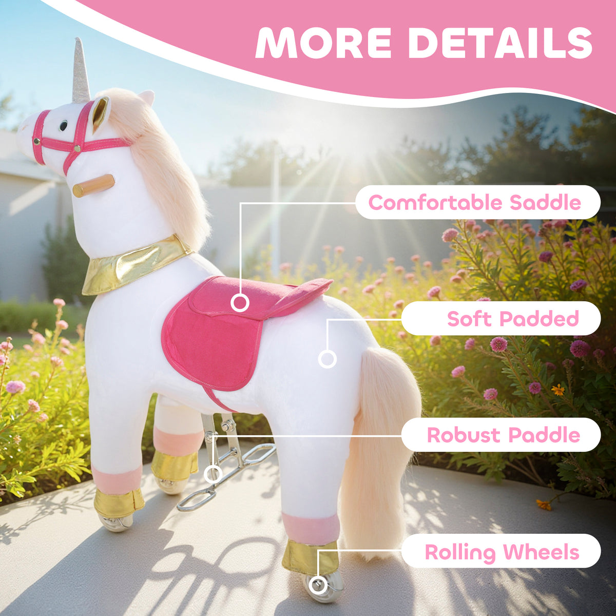 Ride on Unicorn Toy for Kids 3-5 Years, 29.5 Inch Plush Baby