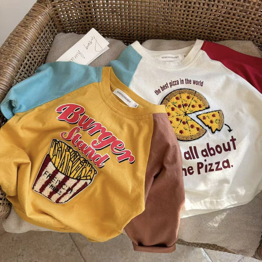 Children's T-shirt 2025 spring new boys and girls three-dimensional towel sleeve long sleeve shirt baby contrast base - image 2