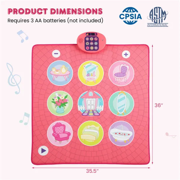 Pink Kids Dance Mat (3+ Ages), 5 Difficulty Levels & 9 Demo