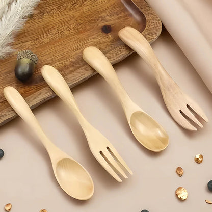 Wholesale Children's Wooden Spoon Baby Training Spoon Environmentally Friendly Lotus Wood Feeding Spoon Twisting Spoon Fork Child Soup Spoon Rice Spoon - image 1