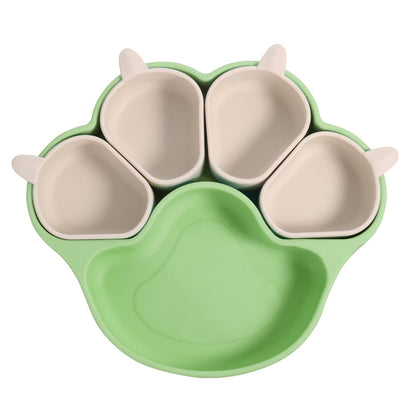 New Explosions Baby Silicone Bear Pow Dinner Plate Large Suction Cup Separated Platinum Tray Feeding Children's Tableware suit New - image 5