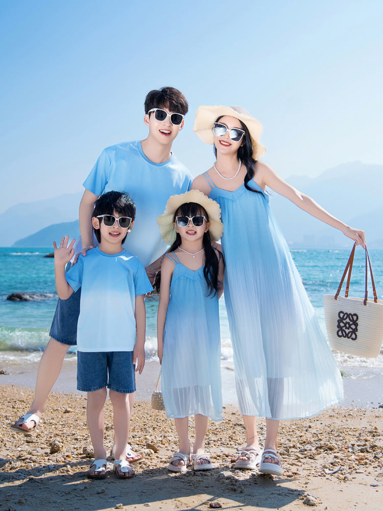 New Parent-child Dress Sanya Beach Seaside Travel Vacation Dress Gradient Bohemian Mother and Daughter Sling dress - image 3