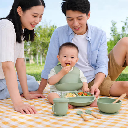 Dumo Baby Food-Grade Silicone Smiley Face Plate Set of Eight, Anti-Spill Suction Cup Feeding Utensils, Children's Self-Feeding - image 1