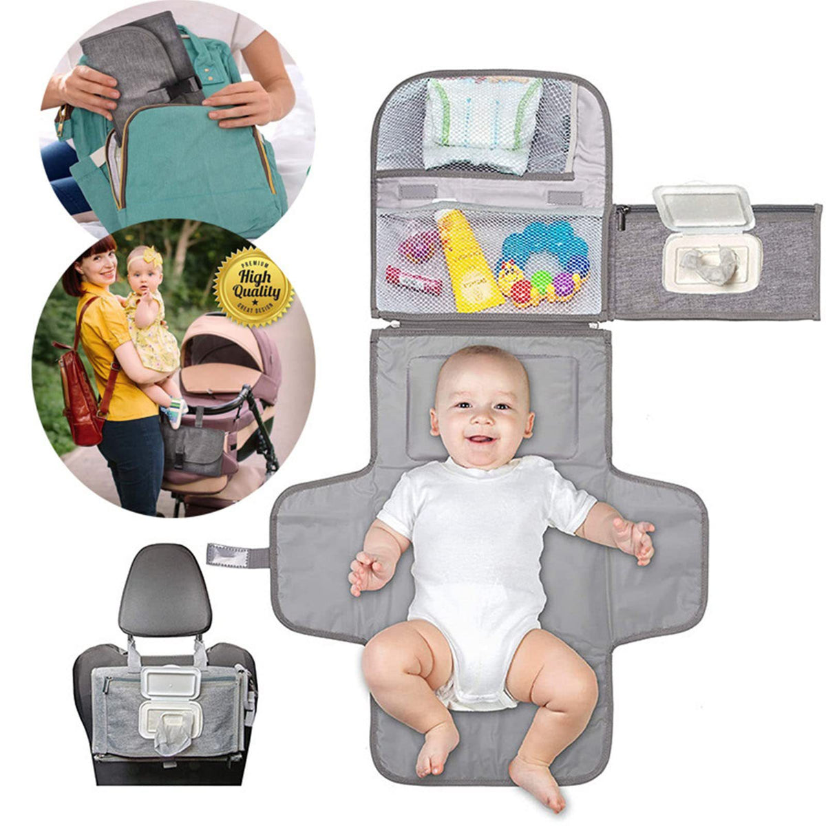 Baby diaper changing pad foldable waterproof diaper table portable diaper changing stroller hanging diaper pad bag - image 1