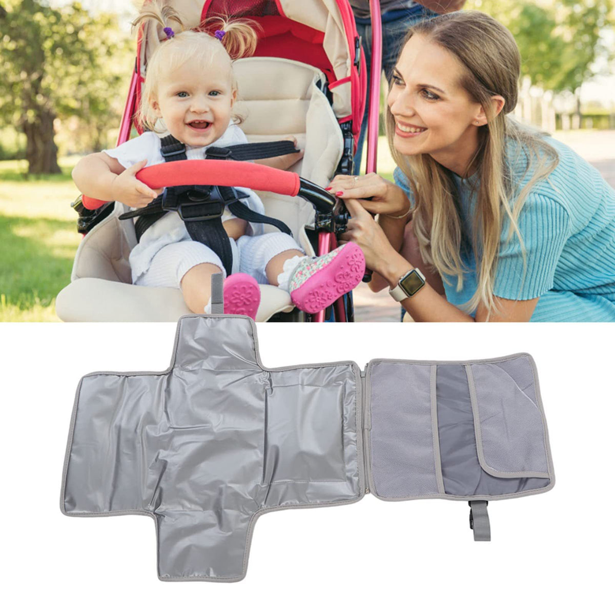 Baby diaper changing pad foldable waterproof diaper table portable diaper changing stroller hanging diaper pad bag - image 2