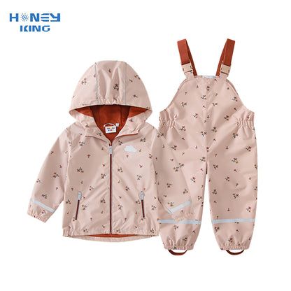 HONEYKING Children's suit Coat Jacket Spring and Autumn Jacket Baby Jacket Outdoor Waterproof Raincoat Rain Pants - image 1