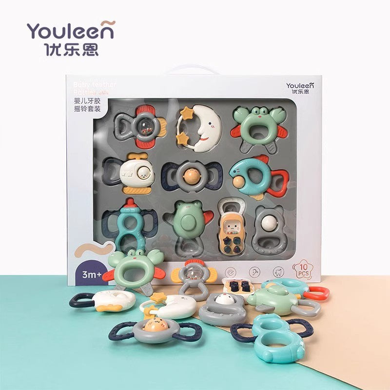Youleen Baby Hand Rattle Teeth Gel 0-3 Months Newborn Baby Soothing Educational Toys 1 Year Old Gift Box suit - image 1
