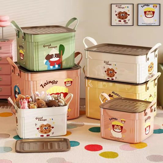 Cartoon Pattern Storage Box with Lid Household Storage Dormitory Sundries Storage Box Toy Snacks Clothes Desktop Finishing - image 1