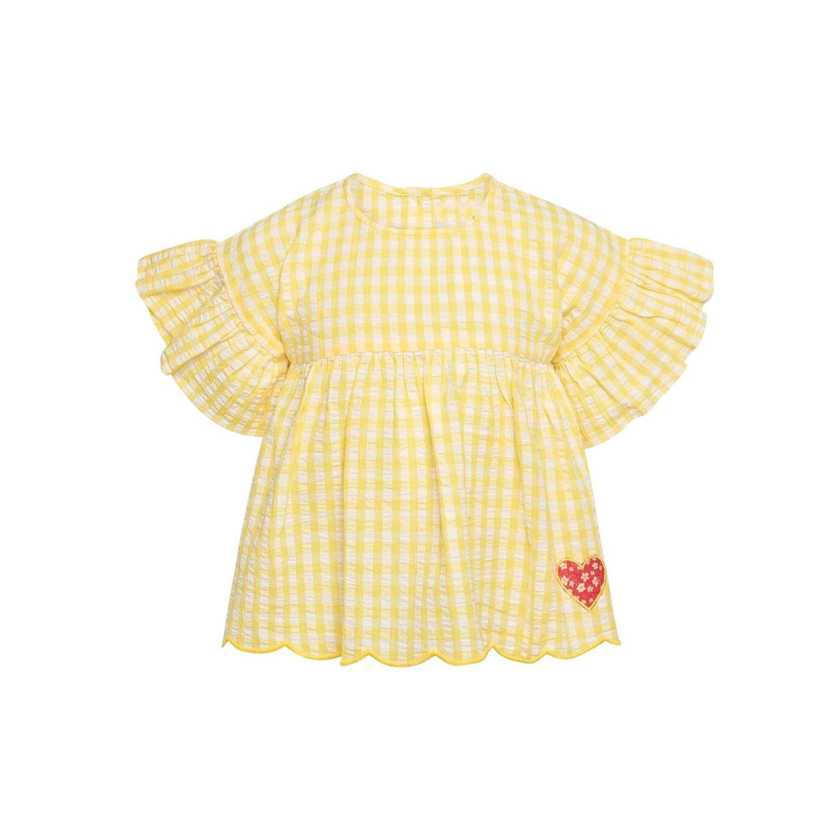 Summer Nordic-style Ruffle-sleeve Yellow Plaid Loose
