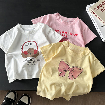Children's Short-Sleeved T-Shirt, Pure Cotton, Girls' Summer Clothing, Baby Clothing, Boys' Tops, One-Piece Wholesale for Young Children - image 1