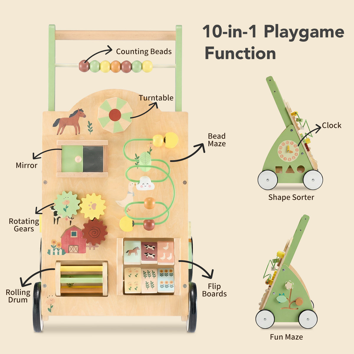 Wooden Adjustable-Speed Baby Walker