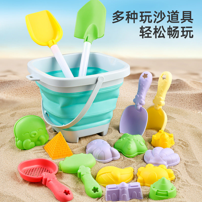 New Children's Beach Toy Folding Bucket suit Sand Dig Sand to Play in the Sea Sand Baby Digging Tool Cross Border - image 1