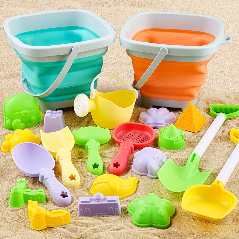 New Children's Beach Toy Folding Bucket suit Sand Dig Sand to Play in the Sea Sand Baby Digging Tool Cross Border - image 2