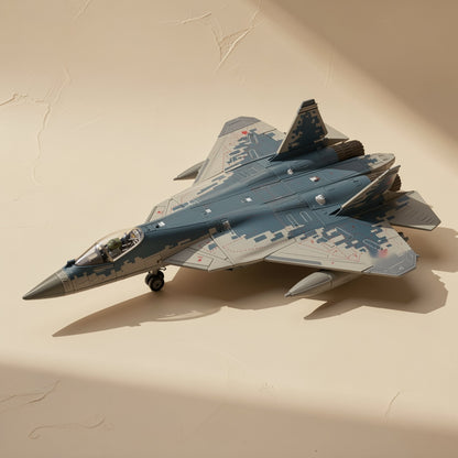 1:72 SU-57S stealth fighter aircraft model made from ABS plastic building blocks