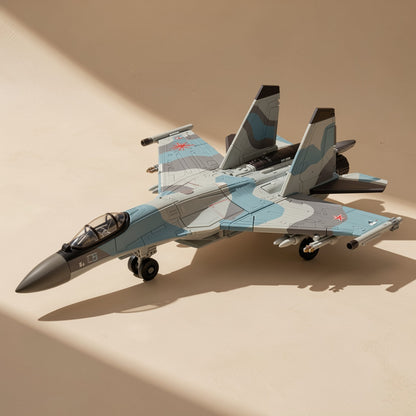 1:72 SU-57S stealth fighter aircraft model made from ABS plastic building blocks - view 3