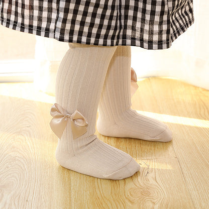 2025 Stripesd Kidsren's Pantyhose Spring & Fall Girls Dance Socks Big Bow Baby Body Socks Wholesale Bottoming Socks - image 3