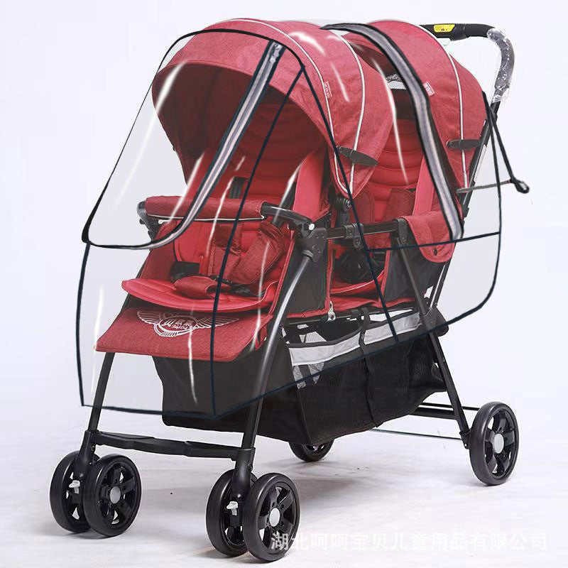Baby stroller twin stroller rain cover double front and rear seat baby stroller windproof cover wholesale - image 2