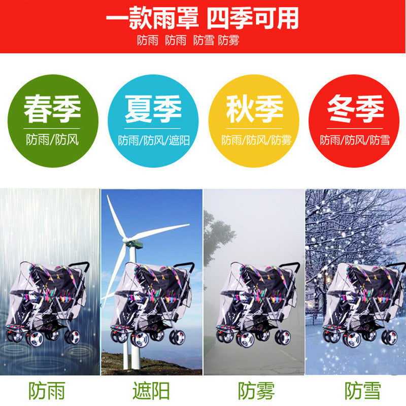 Baby stroller twin stroller rain cover double front and rear seat baby stroller windproof cover wholesale - image 4