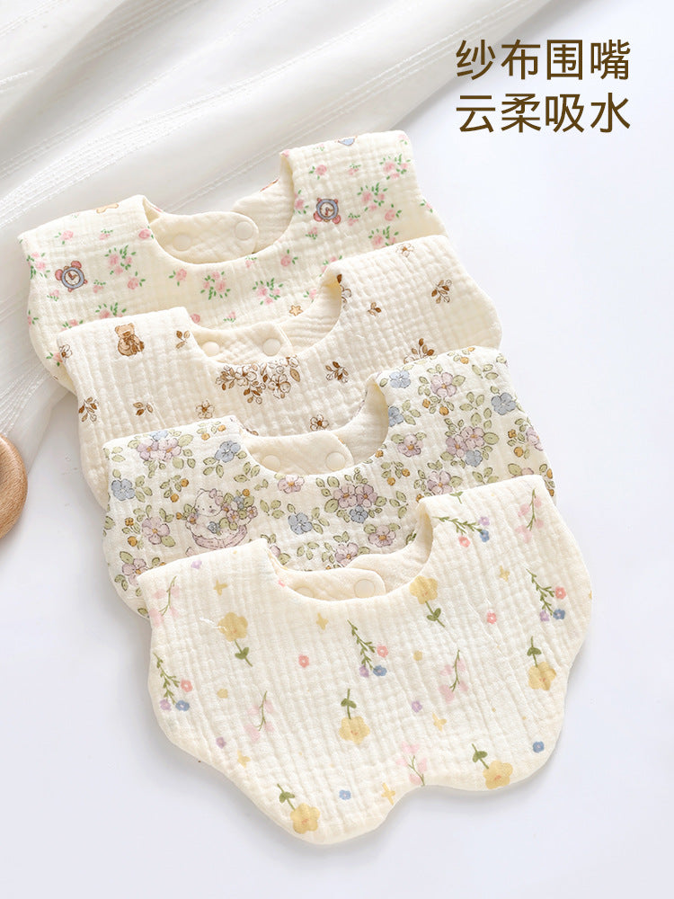 Pure cotton class a maternal and infant grade gauze six-layer petal saliva towel baby 360 degree bib snap button adjustable bib - image 1