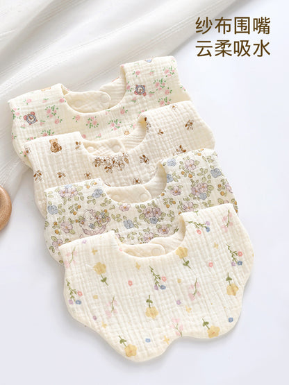 Pure cotton class a maternal and infant grade gauze six-layer petal saliva towel baby 360 degree bib snap button adjustable bib - image 1