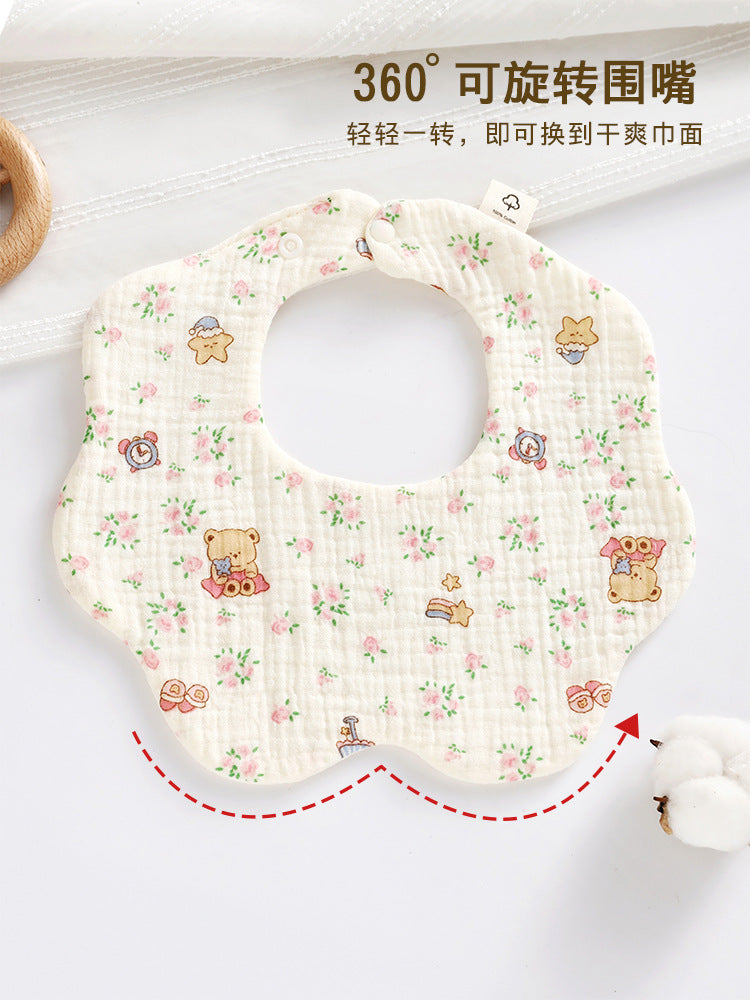 Pure cotton class a maternal and infant grade gauze six-layer petal saliva towel baby 360 degree bib snap button adjustable bib - image 2
