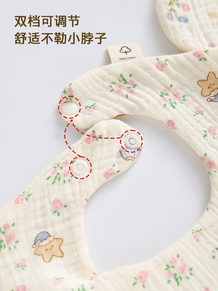 Pure cotton class a maternal and infant grade gauze six-layer petal saliva towel baby 360 degree bib snap button adjustable bib - image 3