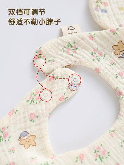 Pure cotton class a maternal and infant grade gauze six-layer petal saliva towel baby 360 degree bib snap button adjustable bib - image 3