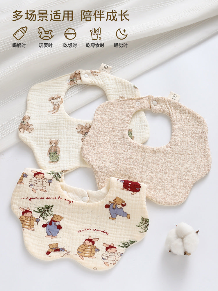 Pure cotton class a maternal and infant grade gauze six-layer petal saliva towel baby 360 degree bib snap button adjustable bib - image 5