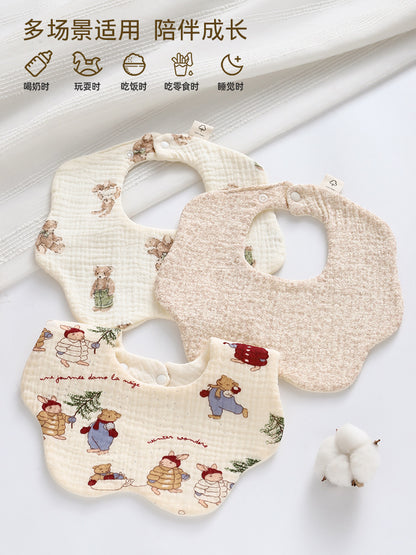 Pure cotton class a maternal and infant grade gauze six-layer petal saliva towel baby 360 degree bib snap button adjustable bib - image 5