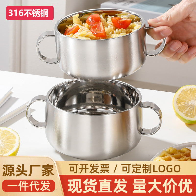 316 Stainless Steel Kidsren's Bowl Double-Layer Thickeneded Double-Eared Soup Bowl with Handle Eating Bowl Baby Bowl Anti-Fall and Anti-Scalding - image 1