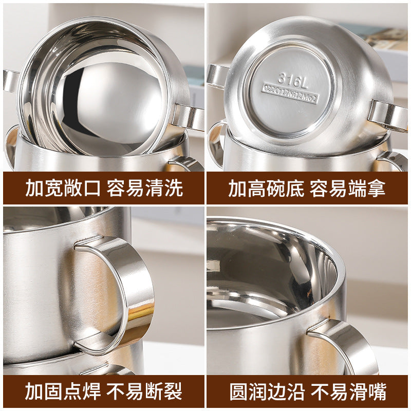 316 Stainless Steel Kidsren's Bowl Double-Layer Thickeneded Double-Eared Soup Bowl with Handle Eating Bowl Baby Bowl Anti-Fall and Anti-Scalding - image 2