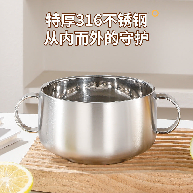 316 Stainless Steel Kidsren's Bowl Double-Layer Thickeneded Double-Eared Soup Bowl with Handle Eating Bowl Baby Bowl Anti-Fall and Anti-Scalding - image 3