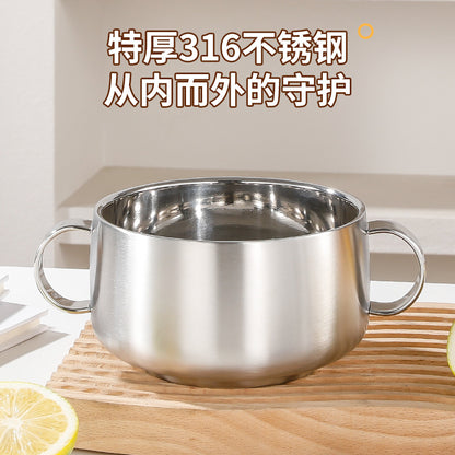 316 Stainless Steel Kidsren's Bowl Double-Layer Thickeneded Double-Eared Soup Bowl with Handle Eating Bowl Baby Bowl Anti-Fall and Anti-Scalding - image 3