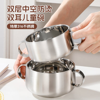 316 Stainless Steel Kidsren's Bowl Double-Layer Thickeneded Double-Eared Soup Bowl with Handle Eating Bowl Baby Bowl Anti-Fall and Anti-Scalding - image 4