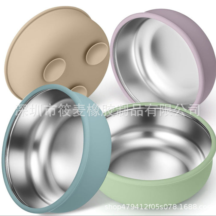 New in stock Baby Stainless Steel Silicone Bowl with Suction Cup Removable 304 Non-slip Feeding Bowl Slide Heat Insulated for Children - image 1