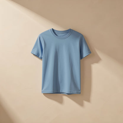 Solid-color kids' cotton T-shirt with short sleeves and a round neckline - view 3