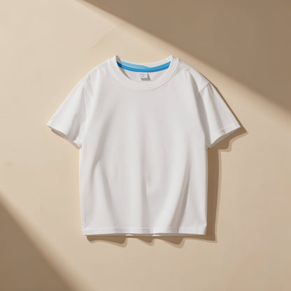 Solid-color kids' cotton T-shirt with short sleeves and a round neckline - view 5