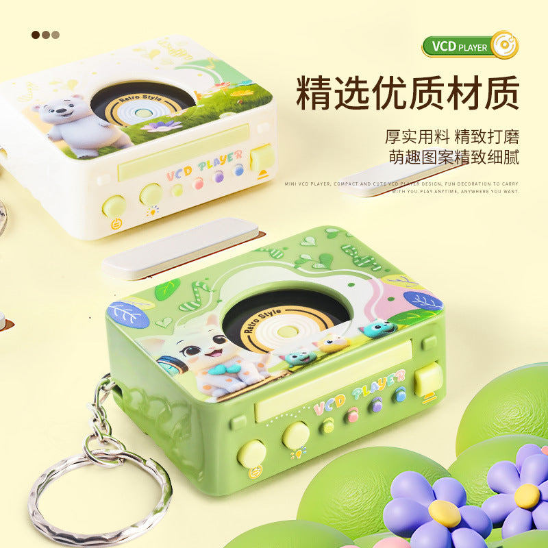 New Kidsren's Artificial Vcd Walkman Toy Mini Cartoon Light Music Player Keychain Pendant - image 2
