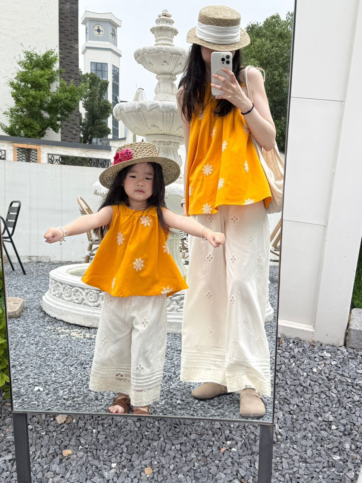 Parent-Child Clothing 2025 Summer New Style Girls Holiday Style Mother-Daughter Clothing Forest Style Embroidered Vest Lace Wide-Leg Pants Suit - image 2