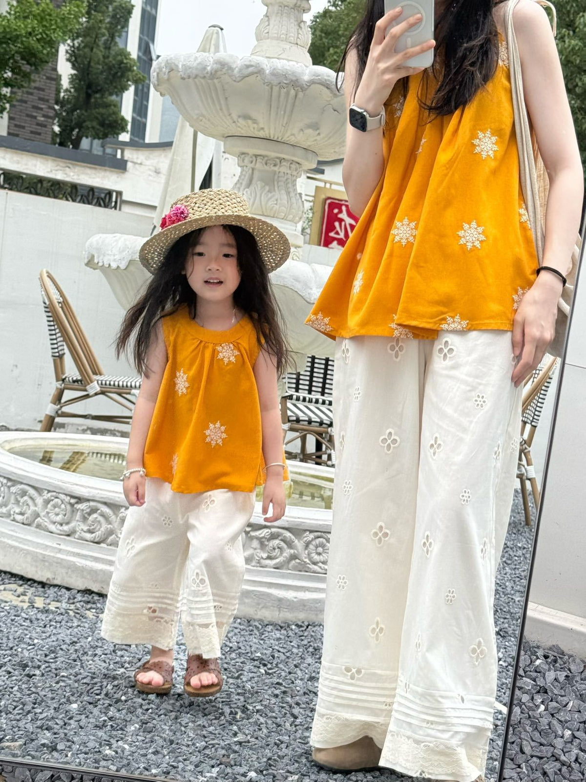 Parent-Child Clothing 2025 Summer New Style Girls Holiday Style Mother-Daughter Clothing Forest Style Embroidered Vest Lace Wide-Leg Pants Suit - image 5