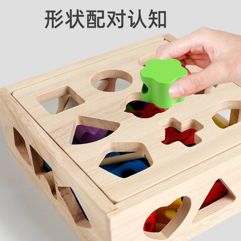 Children's Wooden Geometric Shape Matching Building Block Toys Baby Color Cognitive Early Education Puzzle 21-Hole Intelligence Box - image 3