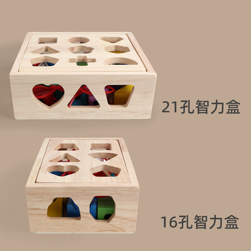 Children's Wooden Geometric Shape Matching Building Block Toys Baby Color Cognitive Early Education Puzzle 21-Hole Intelligence Box - image 4