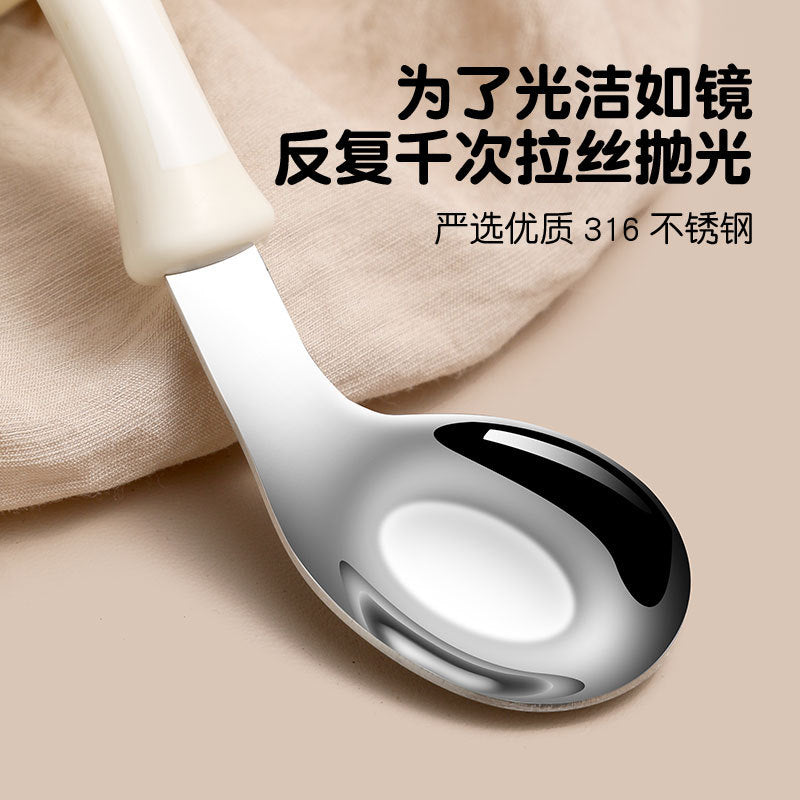 316L Stainless Steel Baby Independent Feeding Spoon Baby Learning to Eat Training Spoon Kidsren's Elbow Fork Spoon - image 3