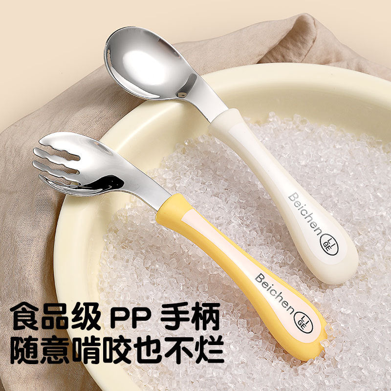 316L Stainless Steel Baby Independent Feeding Spoon Baby Learning to Eat Training Spoon Kidsren's Elbow Fork Spoon - image 4